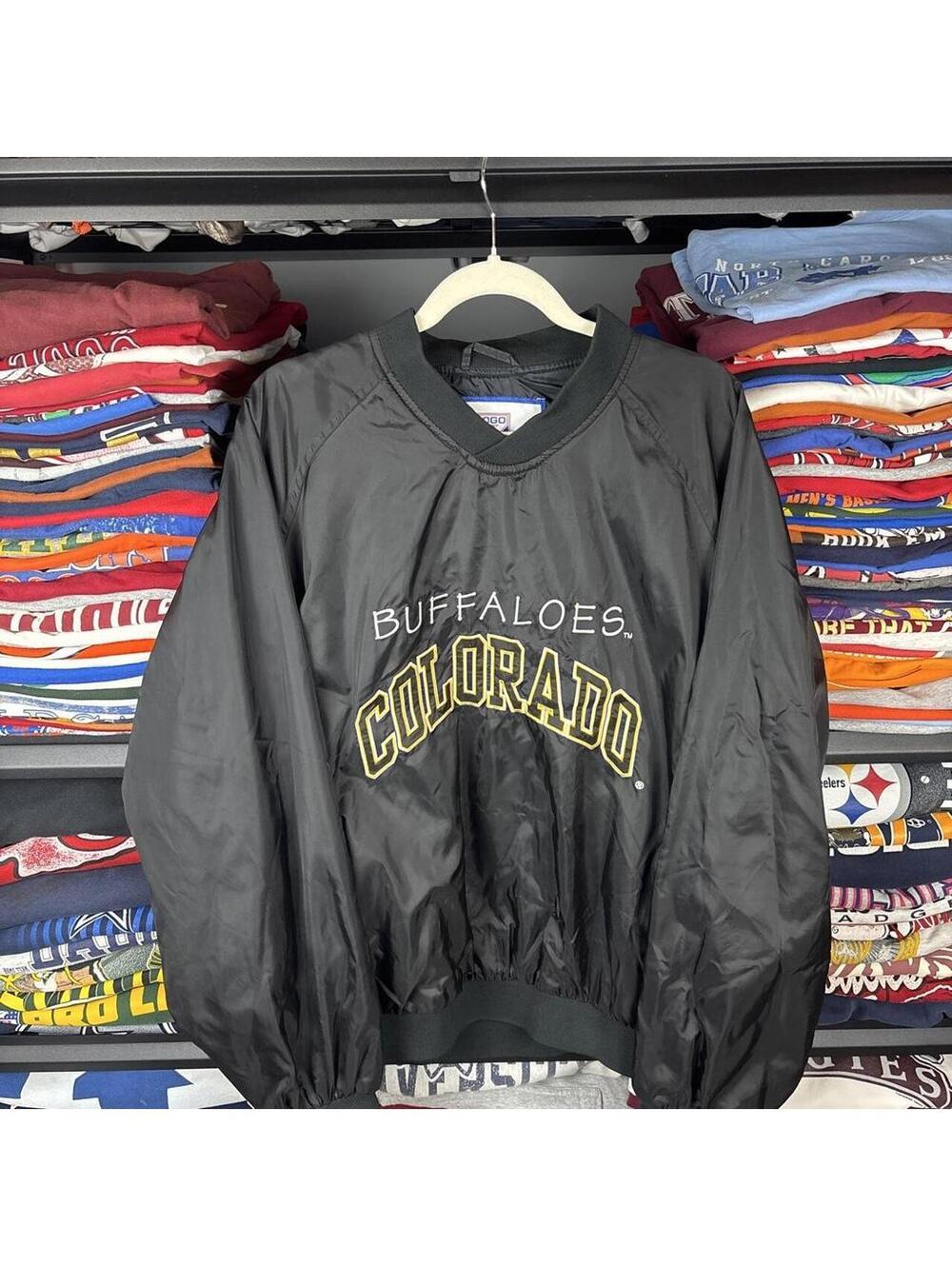 Vintage 90s Colorado Buffaloes Logo 7 Pullover Windbreaker Black L